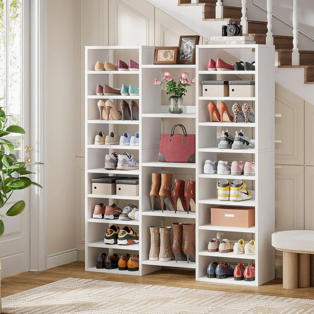 14 Tier Shoe Storage Cabinet, 46 Pair Wooden Shoe Rack Organizer with 22 Open Cubbies for Closet/ Hallway/ Bedroom