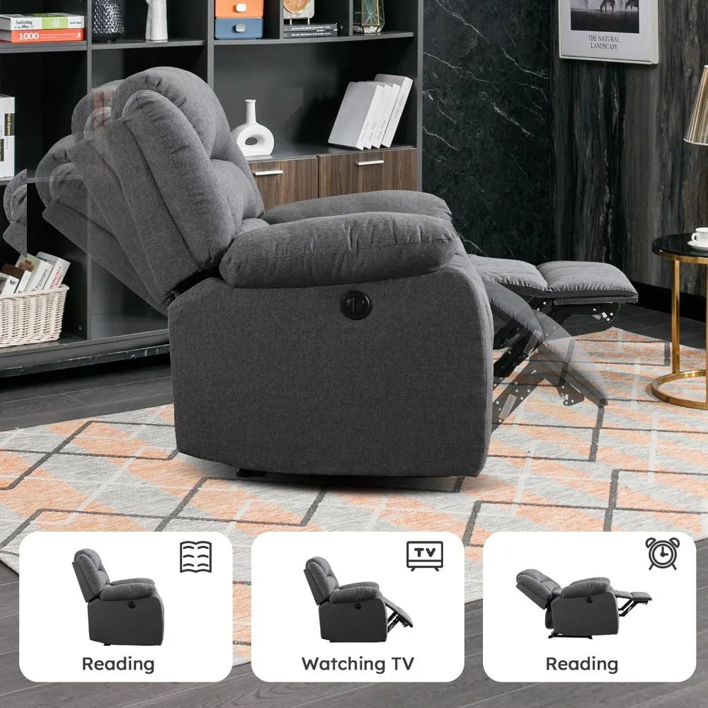 Classic Power Recliner Chair, Oversized Electric Reclining Chair with Overstuffed Cushion and Back, Soft Fabric