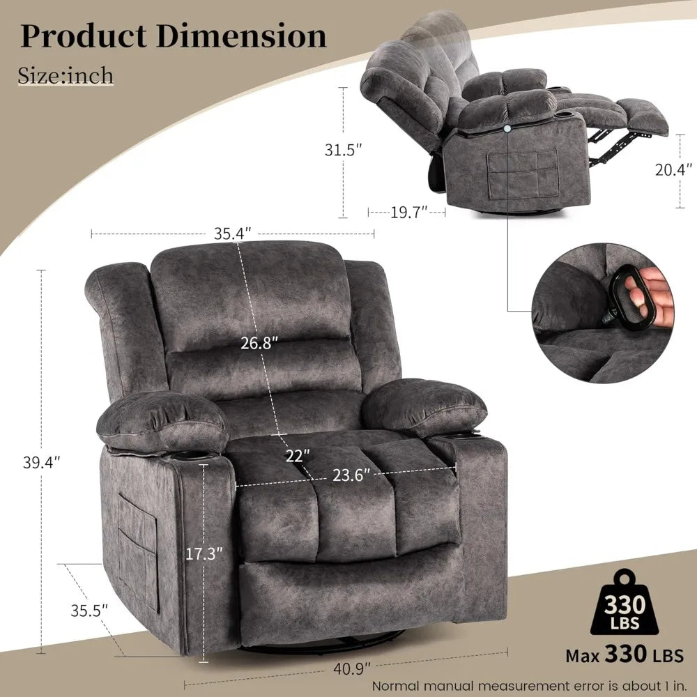 Recliner Chair/Rocker/360 Degree Swivel Single Seat