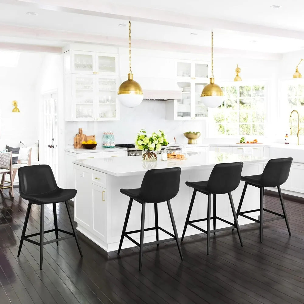 Set of 3 Modern Faux Leather Counter Stools with Backrest and Footrest for Kitchen/Bar