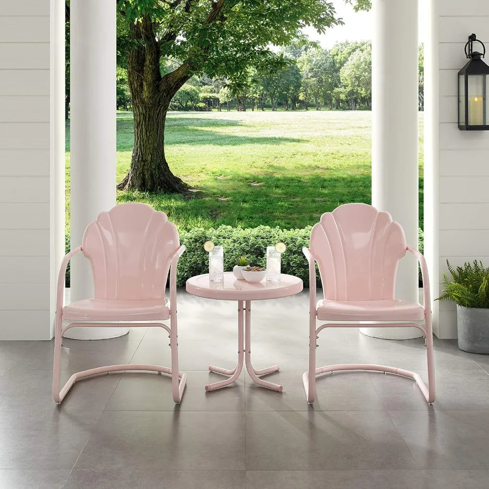 Retro Pink Tulip Outdoor 3-Piece Patio Chair and Side Table Set