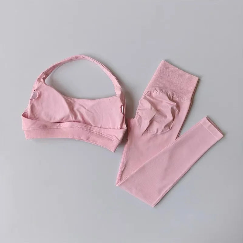 Seamless Yoga Suit Women's Beauty Back Sports Bra Lingerie Peach Buttocks Fitness High Waist Legigngs Gym Yoga Suit Pilates Set
