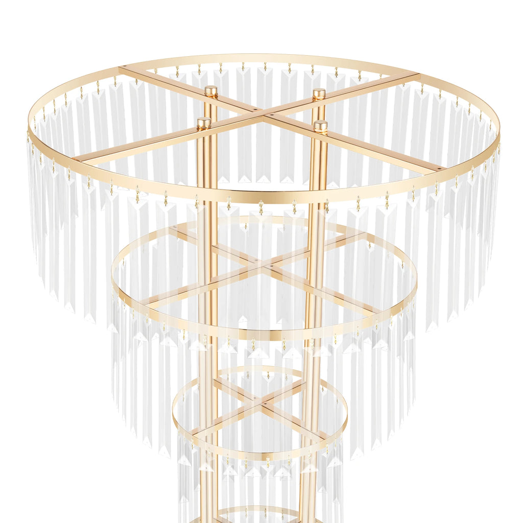 4 Tier Round Gold Electroplated Iron Crystal Flower Stand/ Freestanding 90cm Acrylic Floral Pedestal Holder/ Heavy 8kg Load Wedding Table Centerpiece Decor/ Easy Assemble/ Detachable Display Rack for Birthday/ Baby Shower/ Va