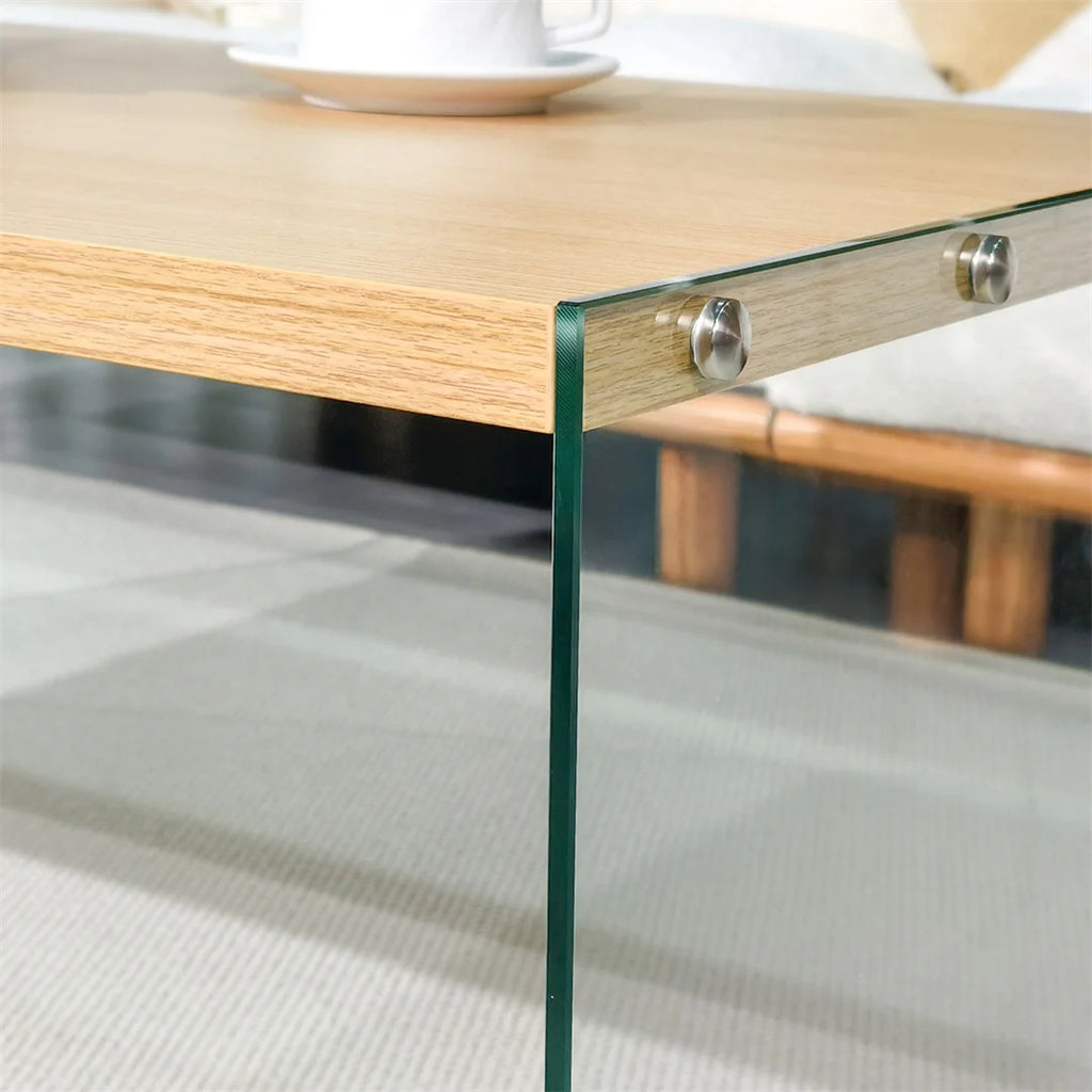 Modern Living Room Center Table 120x60cm Rectangle Wood Tabletop, Coffee Table, Tea Table with Tempered Glass Stand
