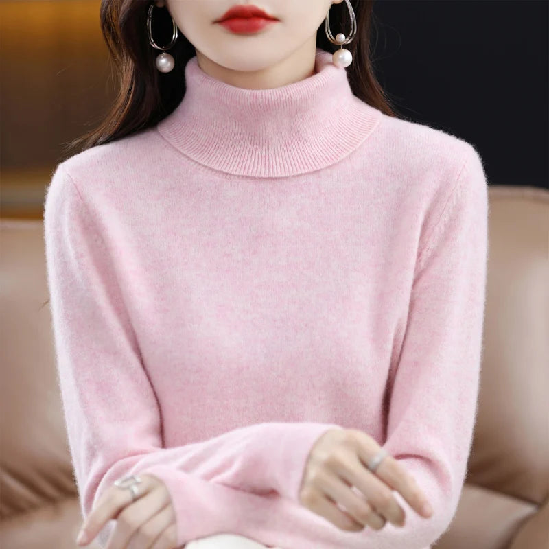 100% Merino Wool Cashmere Sweater Women Knitted Sweater Turtleneck, Long Sleeve Pullovers Autumn/ Winter Clothing