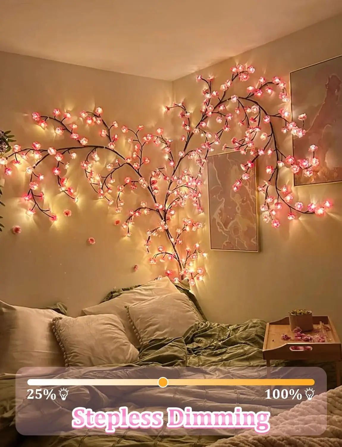 Cherry Blossom Lights for Bedroom Wall Decor, 4 FT 48 LED Dimmable Pink Decor with Remote Timer, 8 Modes, Romantic Gift for Her