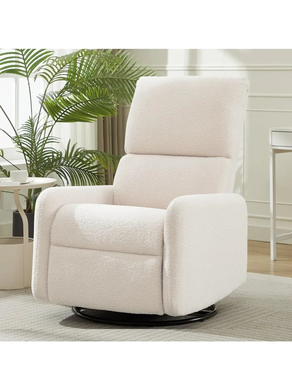 360° Swivel Glider Chair, Rocking Chair with Side Pockets, Deep Cushioned Seat, Steel Structure Base