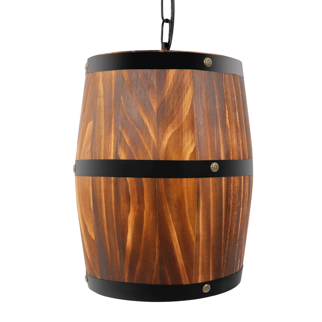 Vintage Wooden Barrel Chandelier Industrial Farmhouse Hanging Ceiling Light with Adjustable Chain