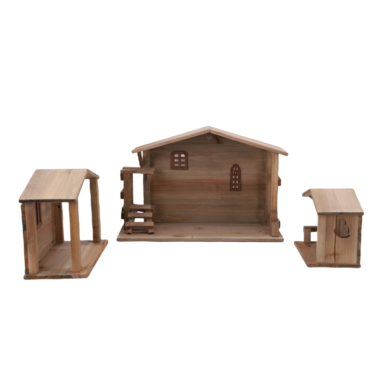 Wooden Christmas Stable Decor - Solid Wood Rustic Stackable House Ornament for Tabletop, Fireplace, Kitchen & Holiday DIY
