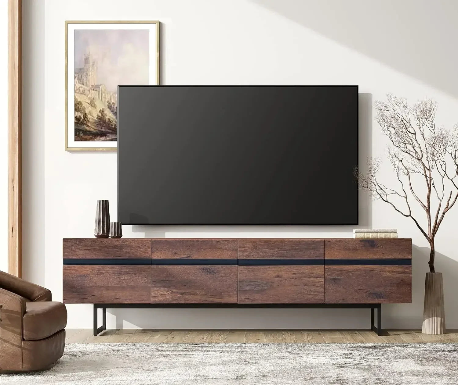 Modern TV Stand for up to 75" TV, Wood Entertainment Center, TV Console Table with Storage Cabinets/ Media Console