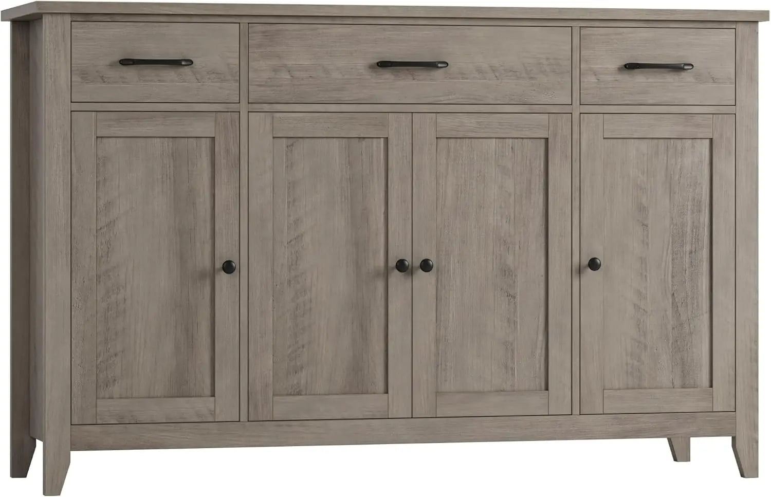 55" Modern Farmhouse Sideboard Buffet with Drawers, Large Kitchen Storage Cabinet, Adjustable Shelves, Grey