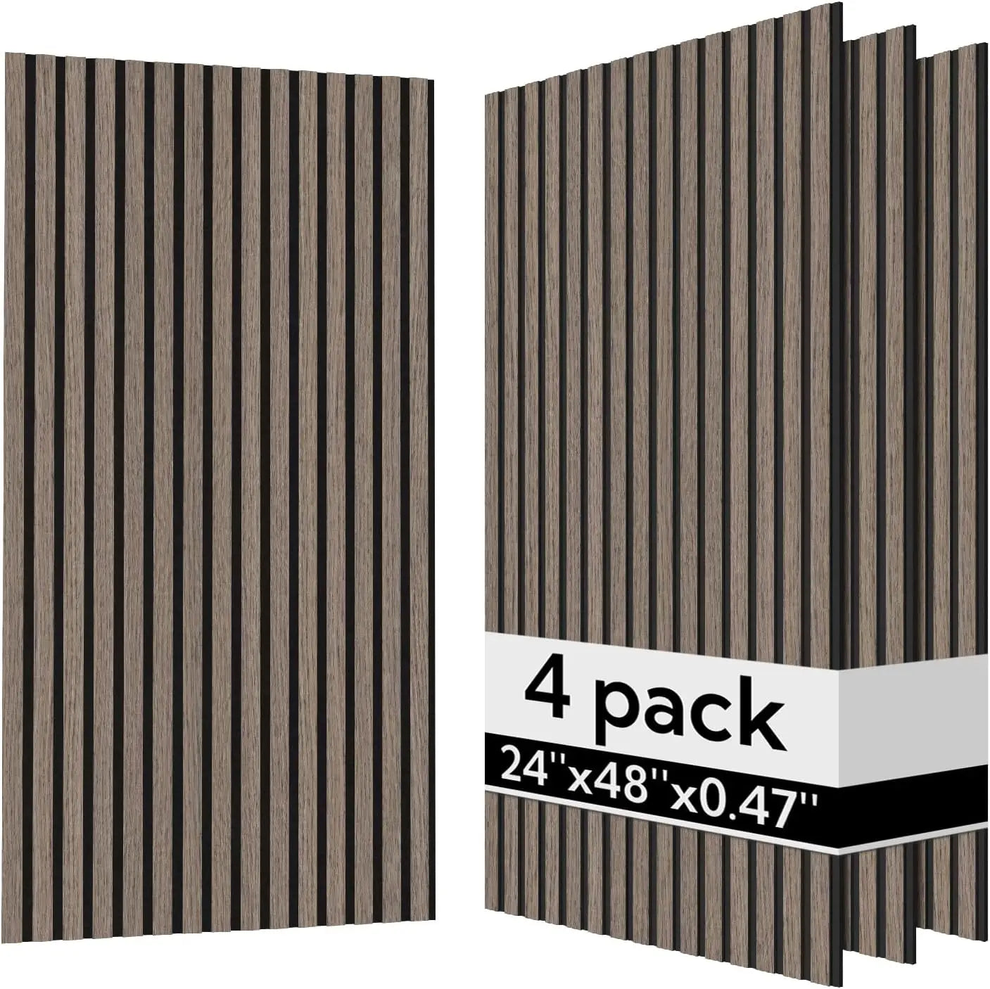 4-Pack Acoustic Wood Wall Panels, 23.6 x 47.2 Dark Walnut Sound Absorbing Slat Panels