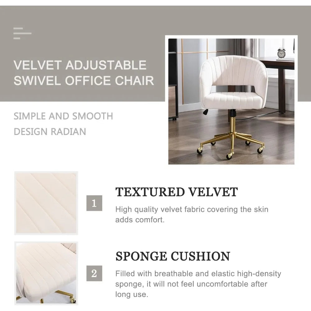 Luxurious Velvet Executive Chair with Modern Gold Accents, Ideal for Home Office, Living Spaces, and Vanity Areas