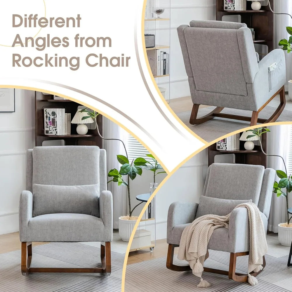 COCO DESIGN Rocking Chair Nursery Indoor with Thick Cushion, Modern Design for Living Room, Bedroom, Durable Wooden Frame
