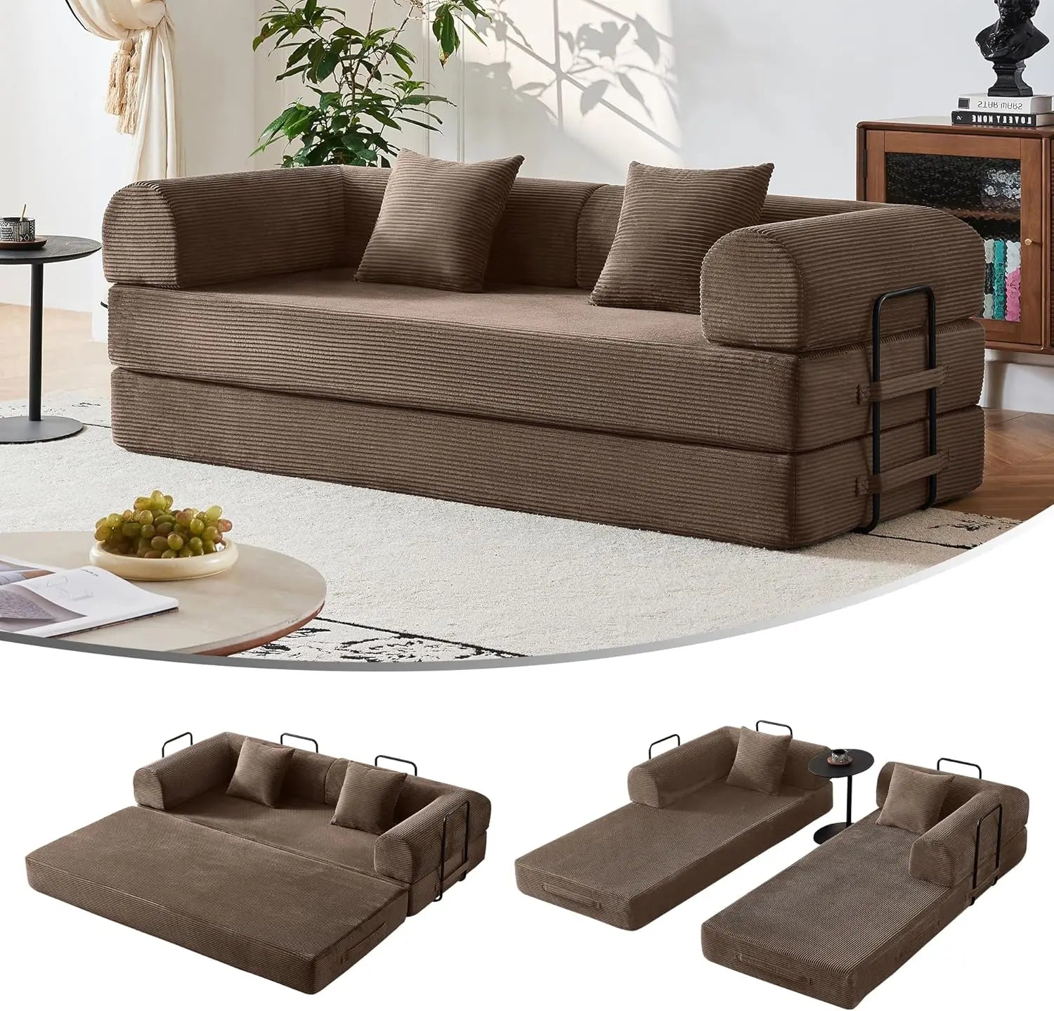 5-in-1 Convertible Sofa Bed | 79" Modular Sleeper with Fixed Frame & No Assembly | Boneless Compression & Pull Out Bed