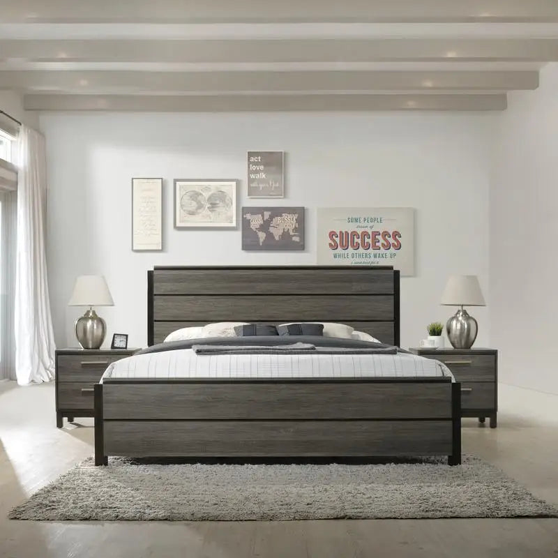 Queen Size Antique Grey Finish 3-Piece Wood Bedroom Set