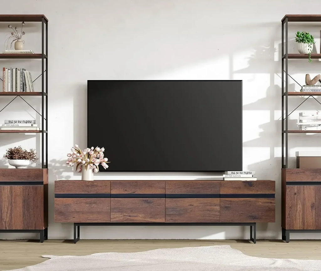 Modern TV Stand for up to 75" TV, Wood Entertainment Center, TV Console Table with Storage Cabinets/ Media Console