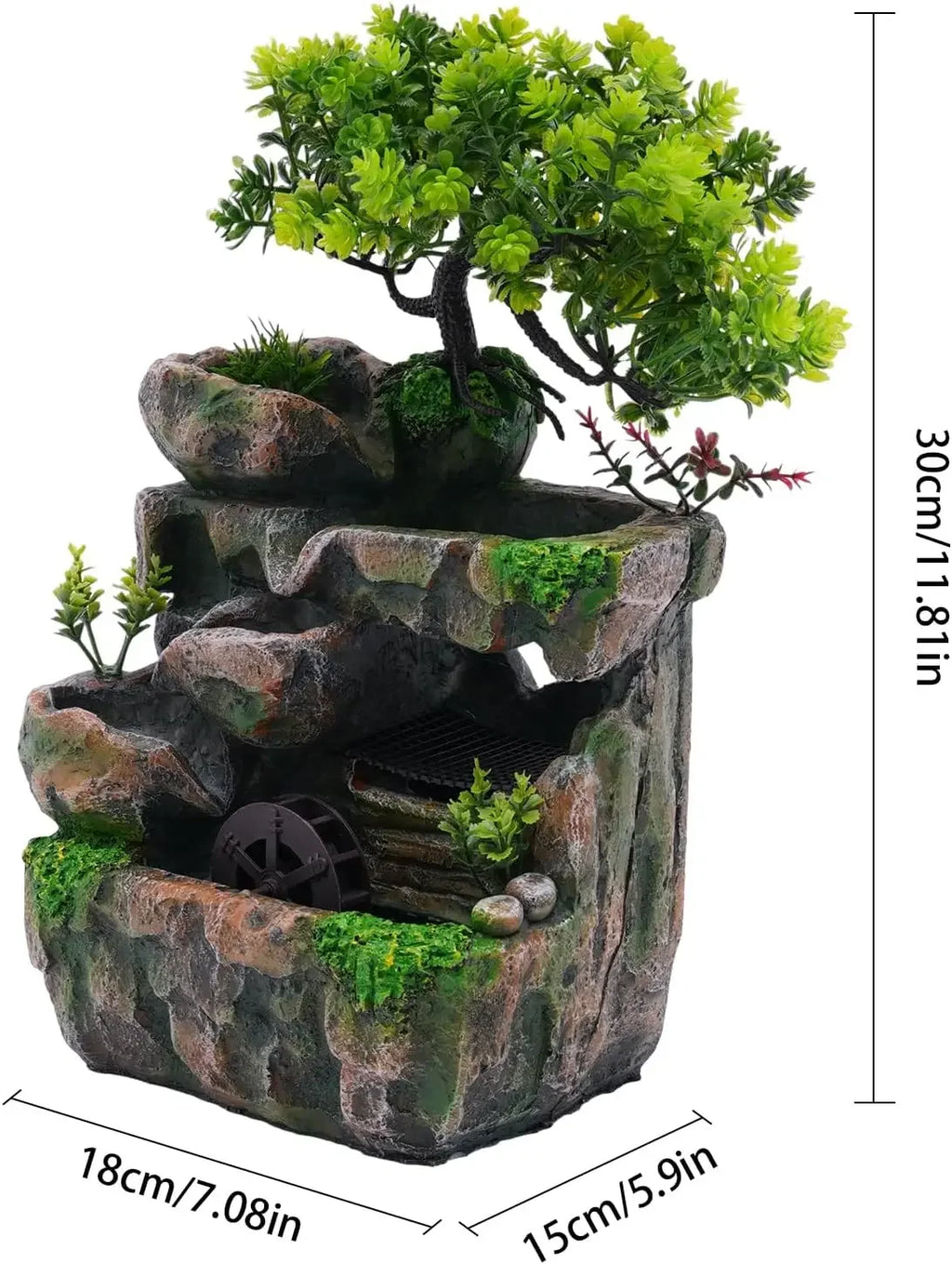 Indoor Waterfall Meditation Fountain with Automatic Pump and LED Light, Tabletop Waterfall Fountain, Relax Desktop Water for Home/ Office/ Bedroom Decoration