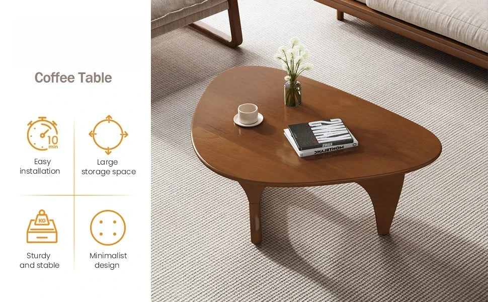 Mid Century Modern Triangle Coffee Table Solid Wood Legs Rustic Living Room Center Table