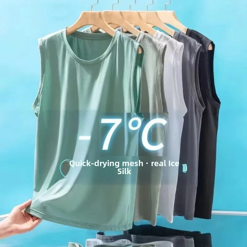 Men's Ice Silk Mesh Vest Lightweight Sports Summer Wear Sleeveless T-shirt/ Tank Top/ Casual Fashion Outerwear