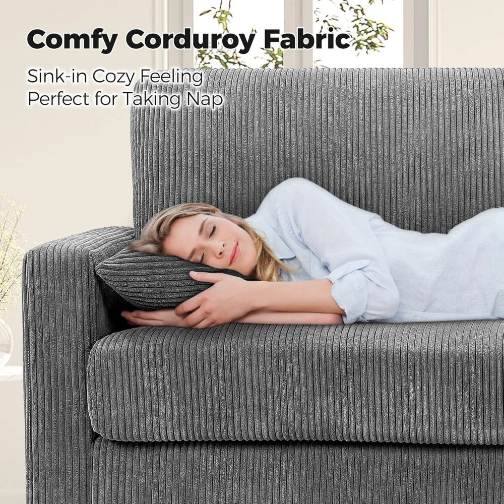 The New-70in Grey Sofa, Couches For Living Room 21" Extra Deep Seats, Comfy Corduroy Sofas For Living Room No Tool Assembly