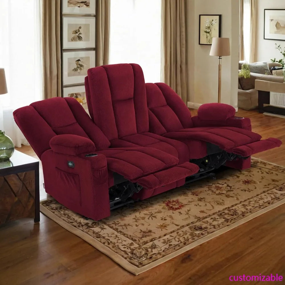 "3-seater zero gravity reclining sofa with heat and vibration massage, usb ports and cup holders for living room"