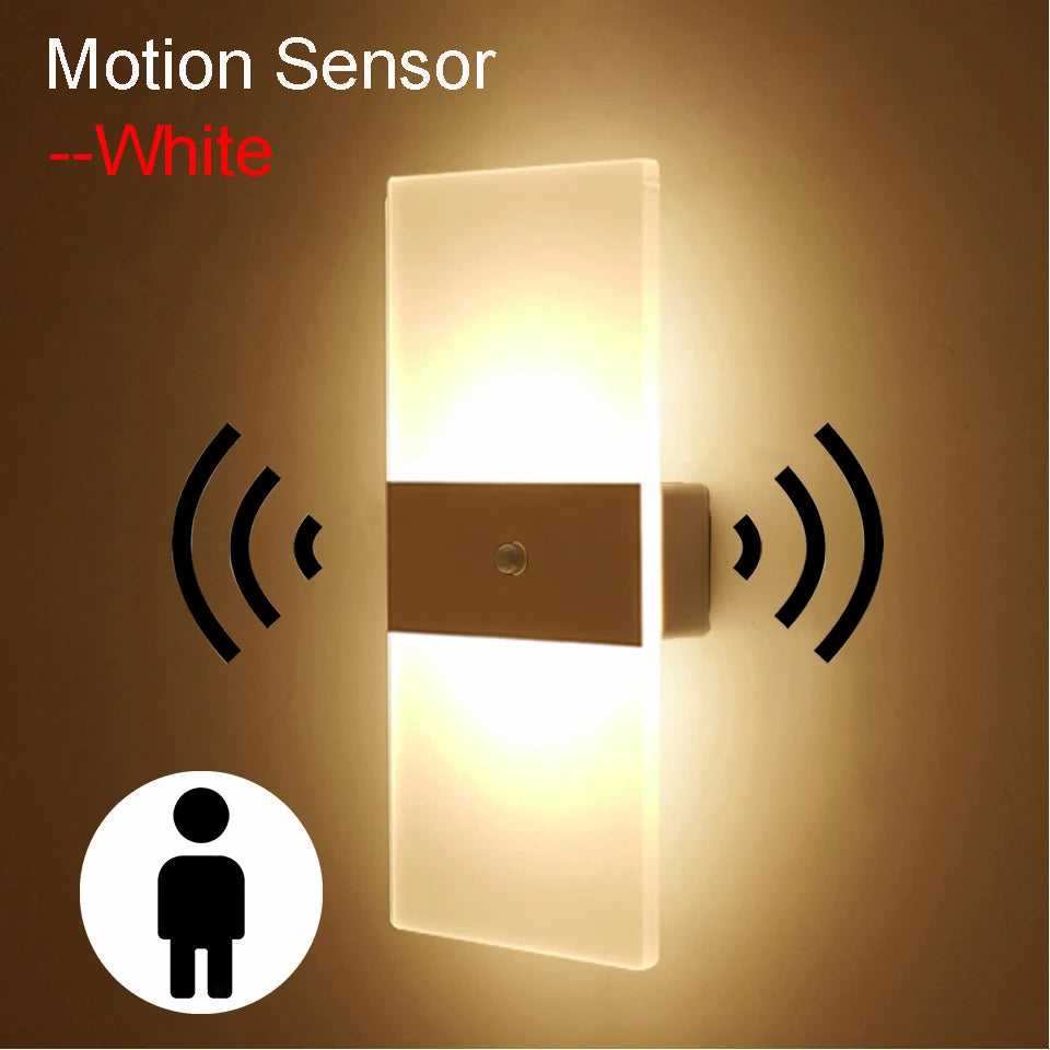 USB Recharge Wall Lamp/ Touch Motion/ Sensor Switch/ Indoor Acrylic Night/ Lights Bedroom/ Bedside/ Wall Sconce/ Nordic LED Wall Light
