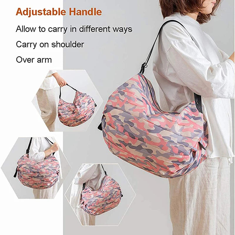 Foldable Storage Bag With Handle/ Portable Travel Camouflage Handbags/ Large Capacity Shopping Bag