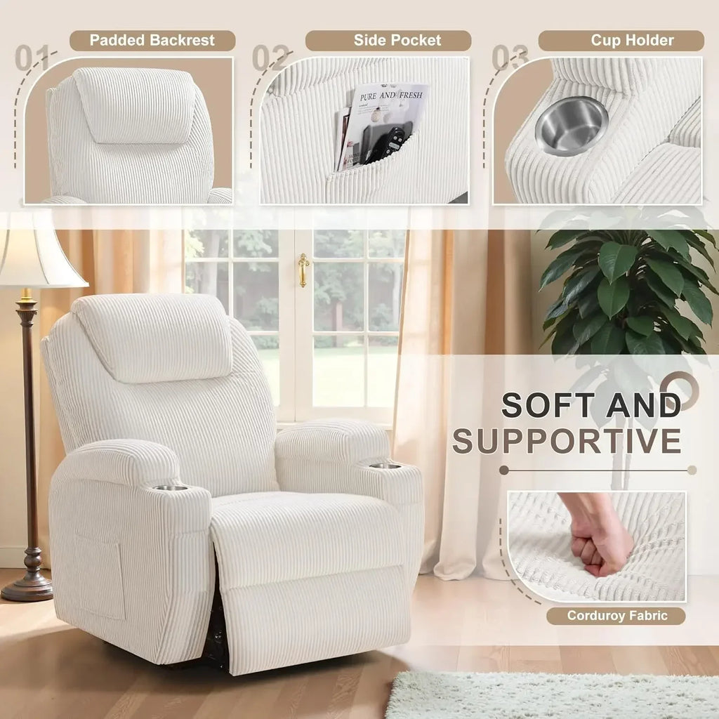 Lift Recliner Chair with Massage for Elderly Ergonomic Lounge Chair with 2 Cup Holders Side