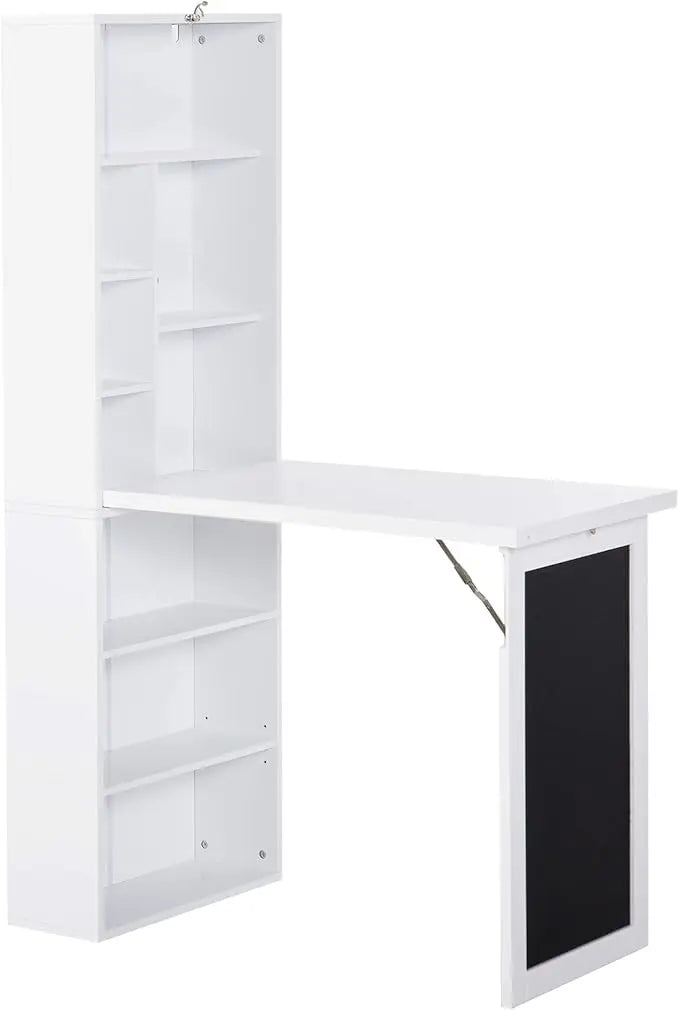 Fold-Out Convertible Writing Table,Wall Mount Desk Cabinet with Blackboard and Side Shelf Multi-Function Home Office Workstation