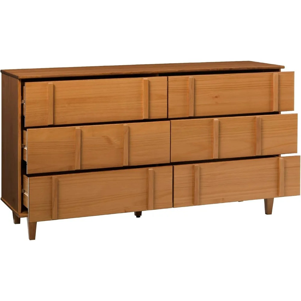 Contemporary 6-Drawer Solid Wood Dresser by Walker Edison, 60 Caramel