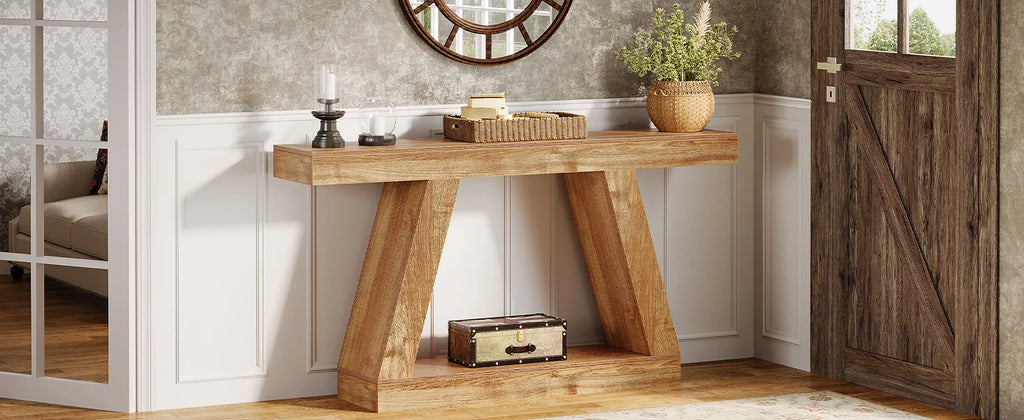 Tribesigns 55-Inch Rustic Console Sofa Table with Storage Industrial Wooden Entryway Table for Hallway Living Room