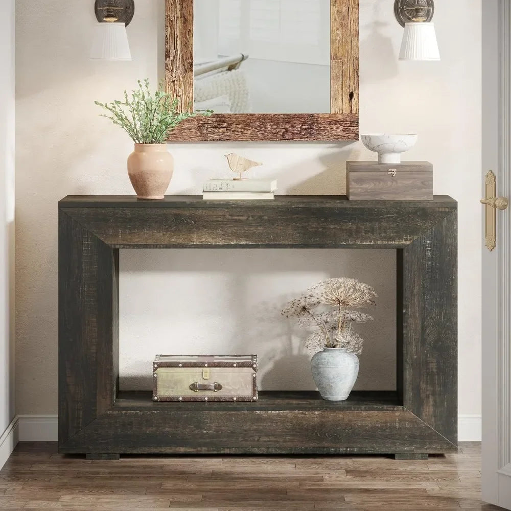 Budget-Friendly Rustic Farmhouse Entry Console Table - 47" Storage-Friendly Accent Furniture for Hallways and Living Spaces