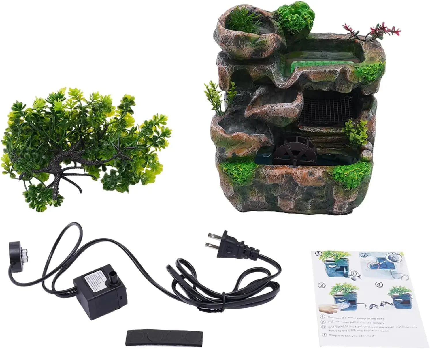 Indoor Waterfall Meditation Fountain with Automatic Pump and LED Light, Tabletop Waterfall Fountain, Relax Desktop Water for Home/ Office/ Bedroom Decoration