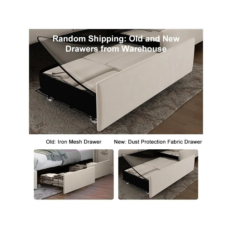 Full Size LED Bed Frame with Storage Drawers, RGBW Lights, Adjustable Headboard, No Box Spring, PU/Velvet Upholstered