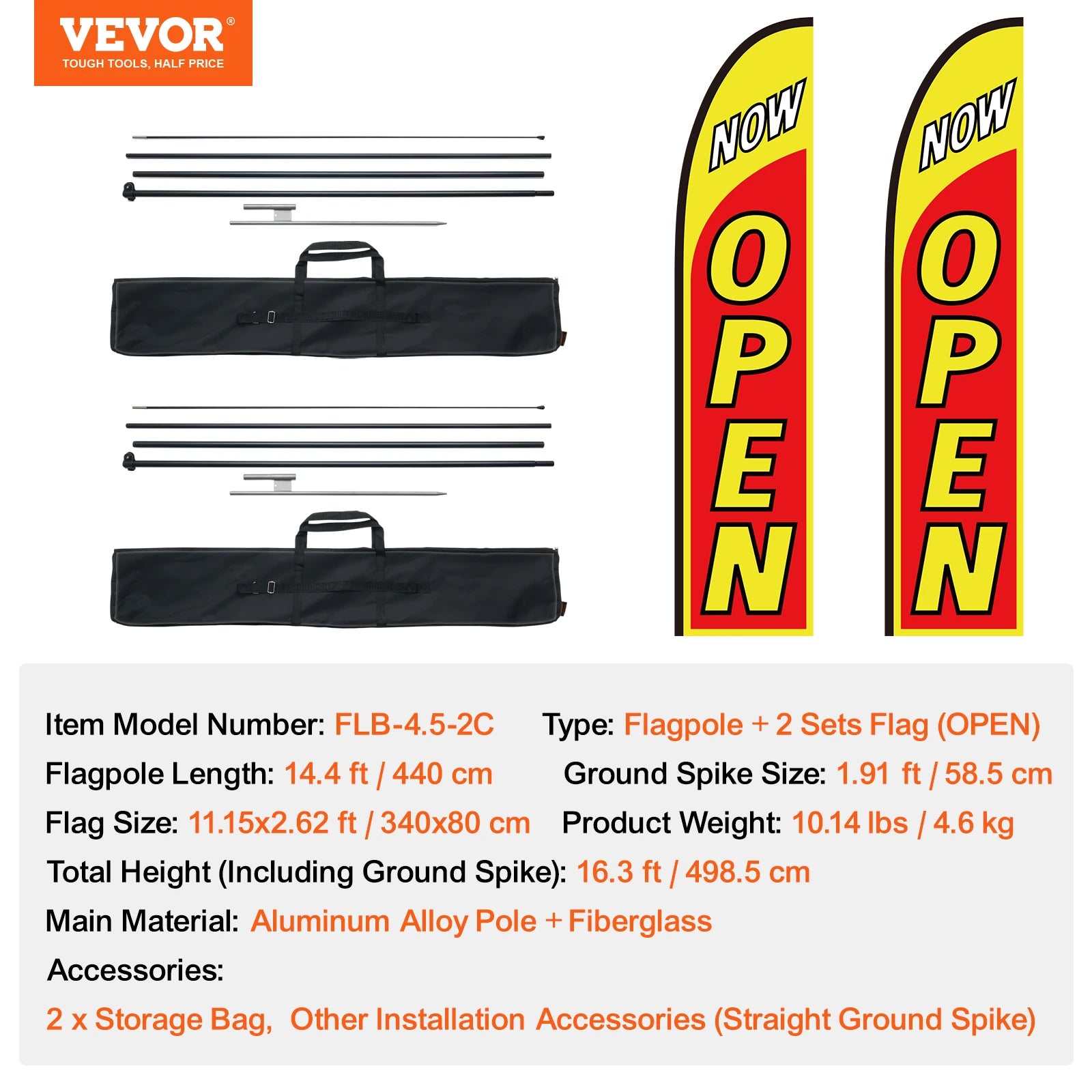 Feather Flag Pole Kit/ 3Packs Advertising Flag/ 16.3ft Sign Flag Poles for Business Advertising/ Flags Outdoor with Ground Stakes