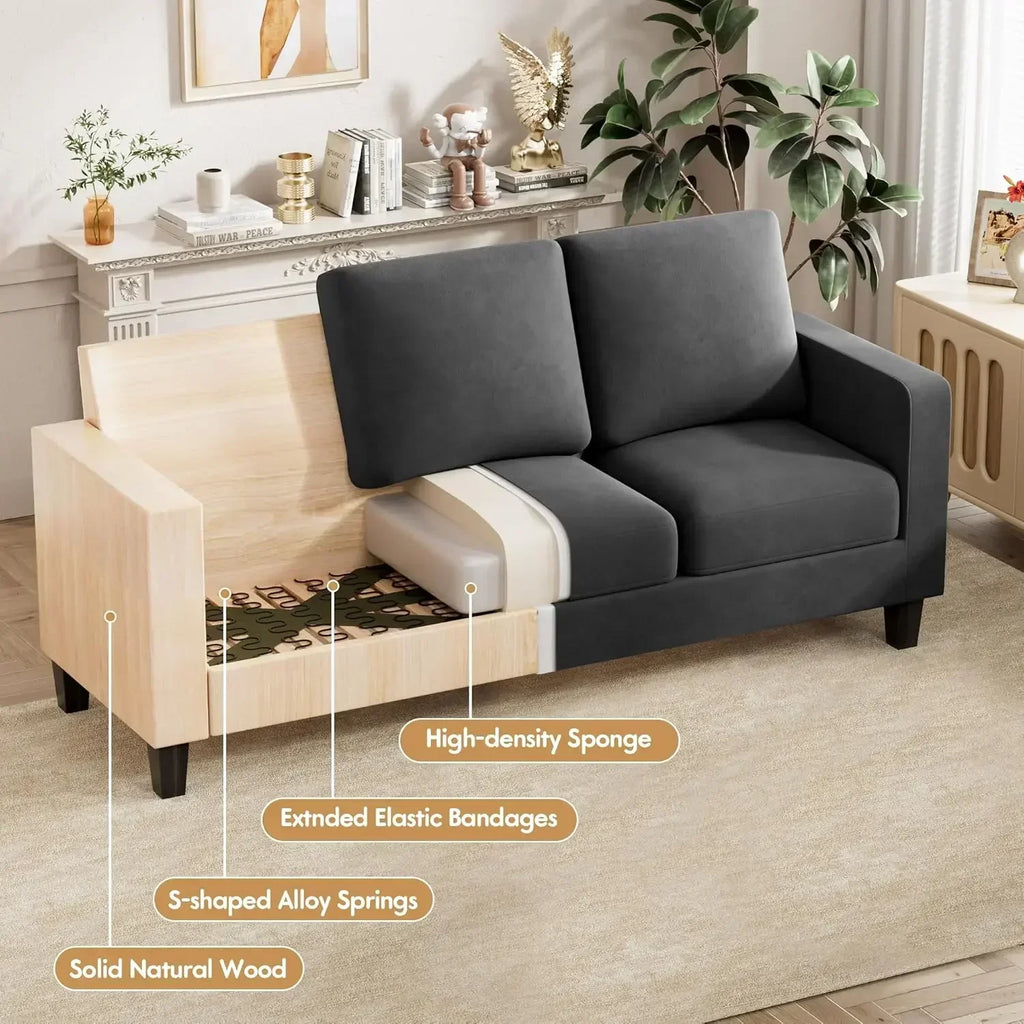 The New-Convertible Sectional Sofa Couch, 3 Seat L-Shaped Sofa With Linen Fabric Ottoman Small Couch For Small Apartments, Dark