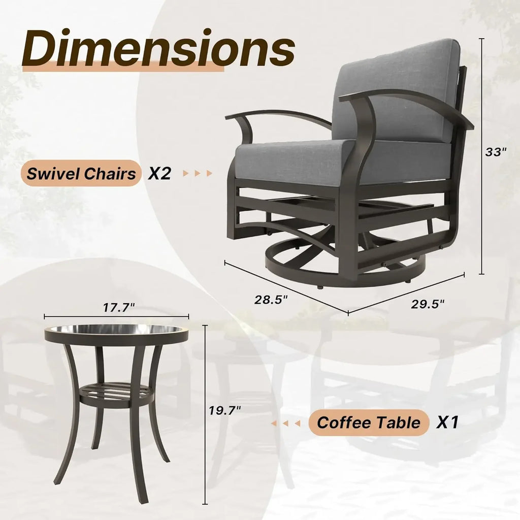 Aluminum Swivel Rocker Patio Chairs w/Thick Cushion, Rocking Chairs with Double Side Table for Balcony Porch/ Patio Pool,