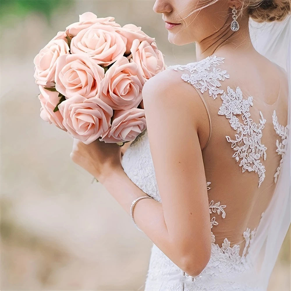 25pcs Artificial Flowers, Fake Flowers Roses W/Stem For DIY Wedding Bouquets/ Centerpieces Arrangements/ Party Home Decorations