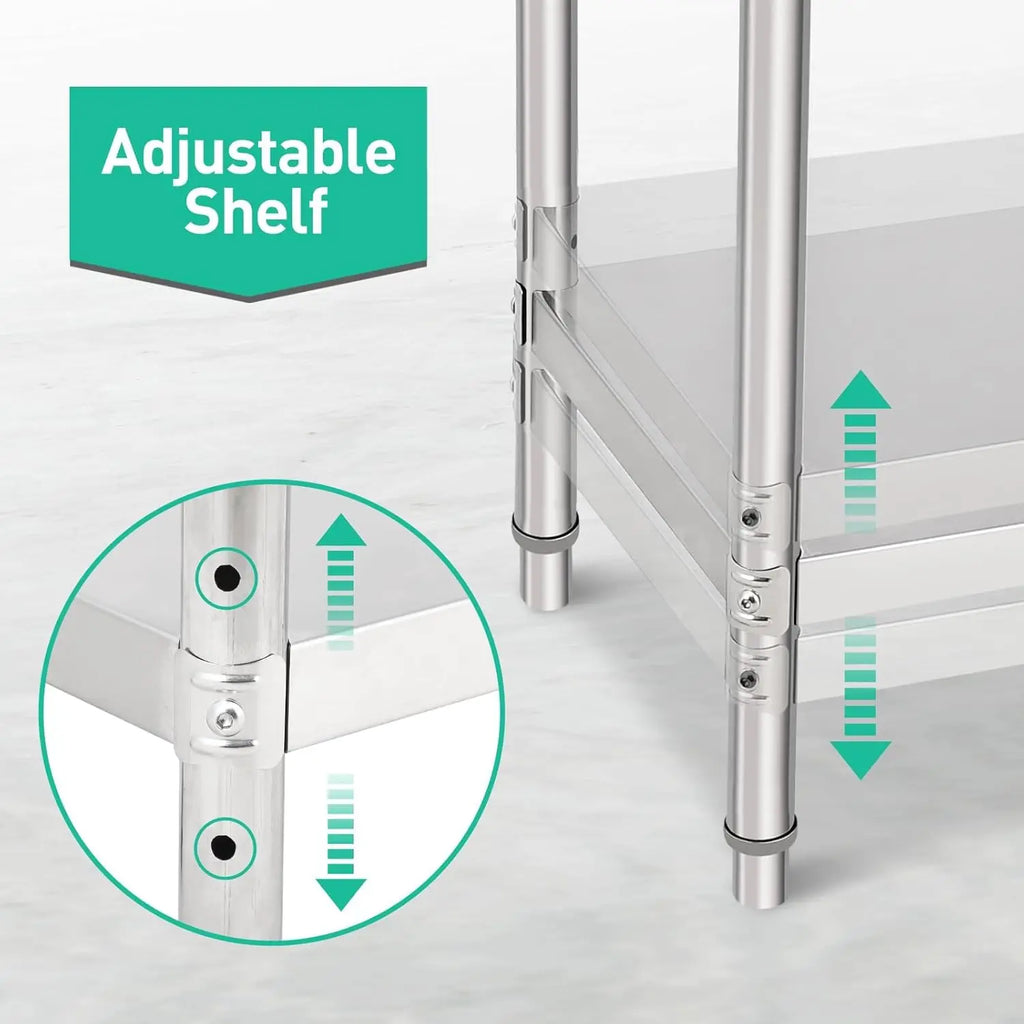 Commercial Grade 72 x 30 Stainless Steel Prep Table with Adjustable Shelf and Wheels