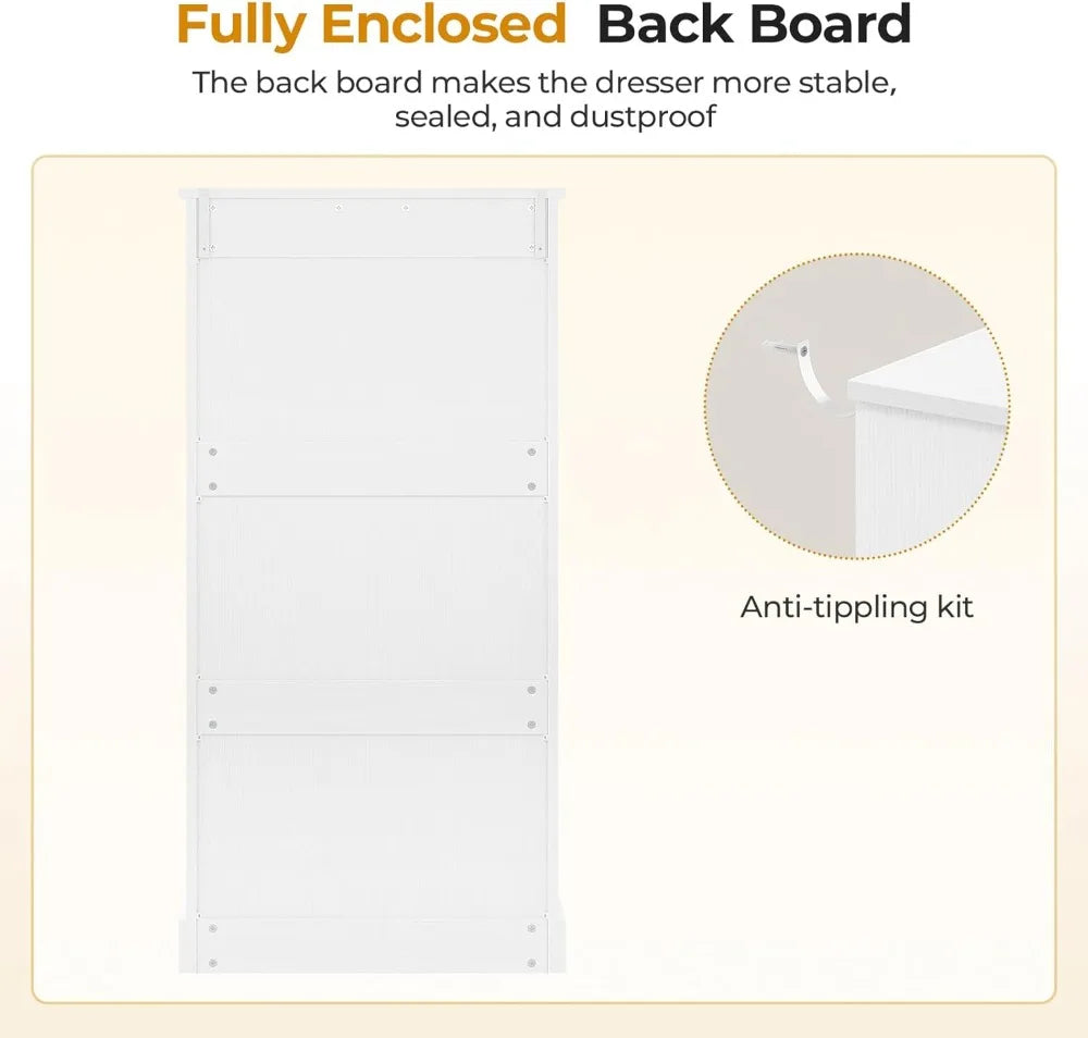 Modern White Tall Dresser 59.6'' High 8 Drawer Storage Organizer for Bedroom Closet Furniture
