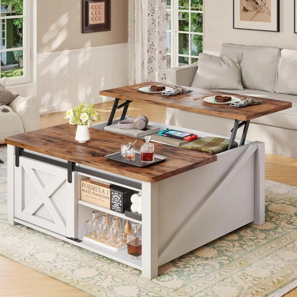 31.5" Lift Top Coffee Table with Storage, Square Coffee Tables for Living Room, Farmhouse Coffee Table with Large Hidden Storage