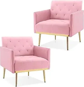 Green Velvet Accent Chairs Set of 2, Comfy Button Tufted Armchair, Upholstered Arm Chairs
