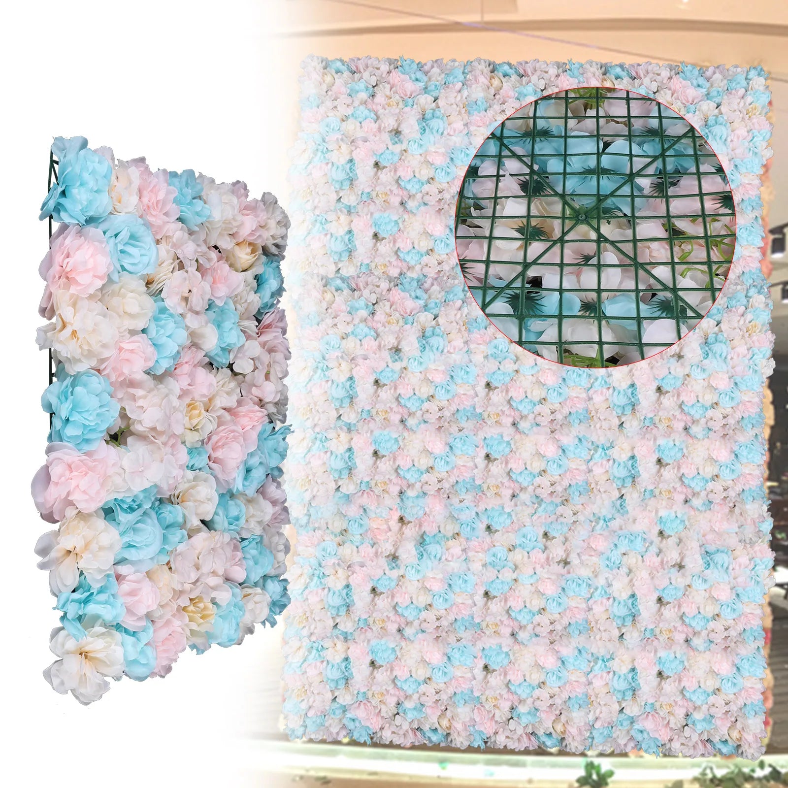 12Pcs Artificial Flower Wall Panels 60x40cm, 3D Realistic Silk Rose Hydrangea Dahlia Greenery Fence Decor for Balcony /Garden/ Indoor Outdoor, DIY Privacy Screen, No Watering Needed, Housewarming Gift