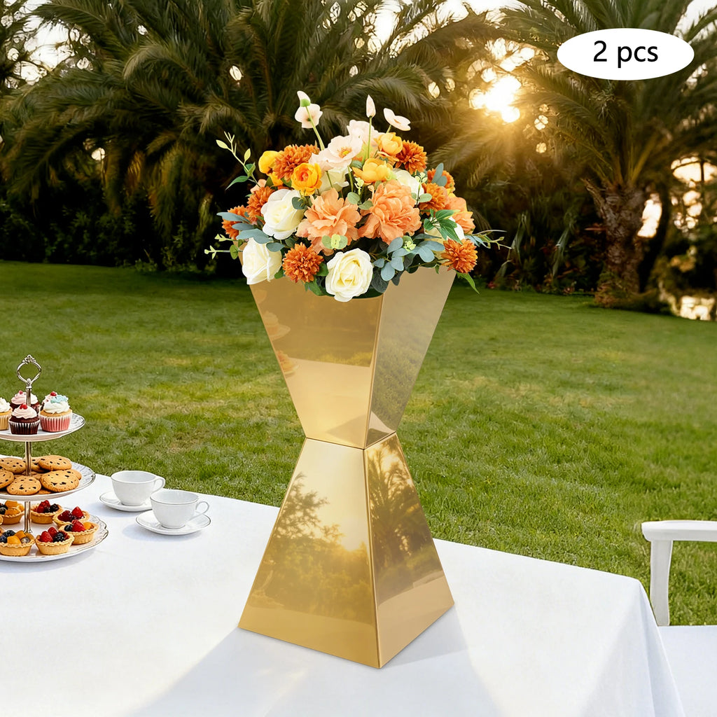 2PCS Stainless Steel Flower Stand, Gold/Silver Wedding Dessert Table Display /Stand, 25*25*60cm Freestanding Centerpiece Holder For Wedding, Birthday, Party Decor