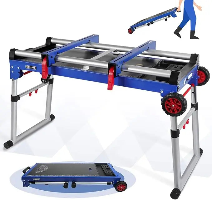 Miter Saw Stand, 5-in-1 Portable Workbench, Quick Folding Work Table with Detachable Miter Saw Stand & Height Adjustable Legs