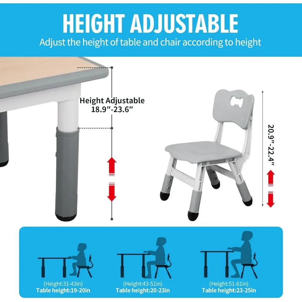 Kids Table and Chairs Set, Height Adjustable Toddler Study Table and Chairs, Arts & Crafts Table, Suitable for Ages 2-10, Child
