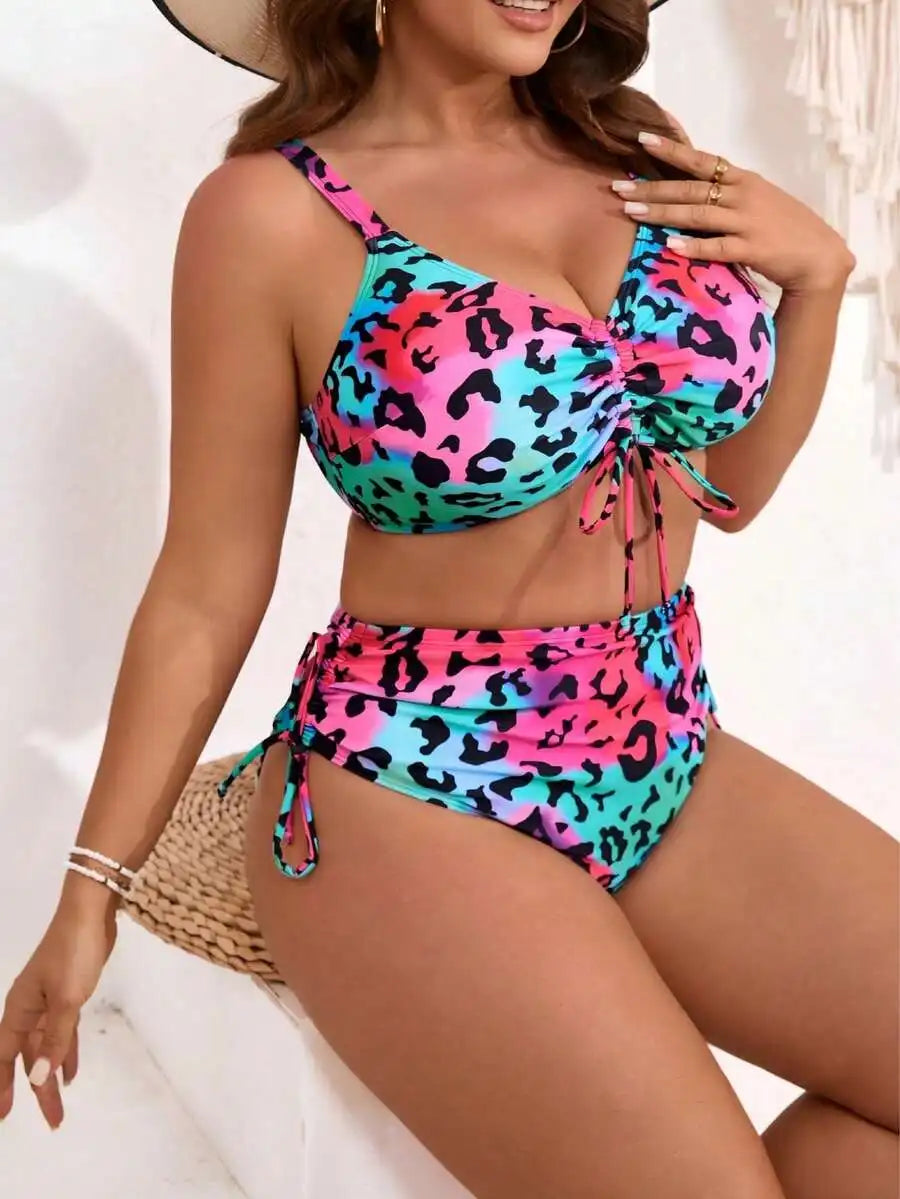 Women High Waisted Bikini Set Tummy Control Push Up Swimsuit Twist Front Flattering Fit Adjustable Summer Beach Swimwear