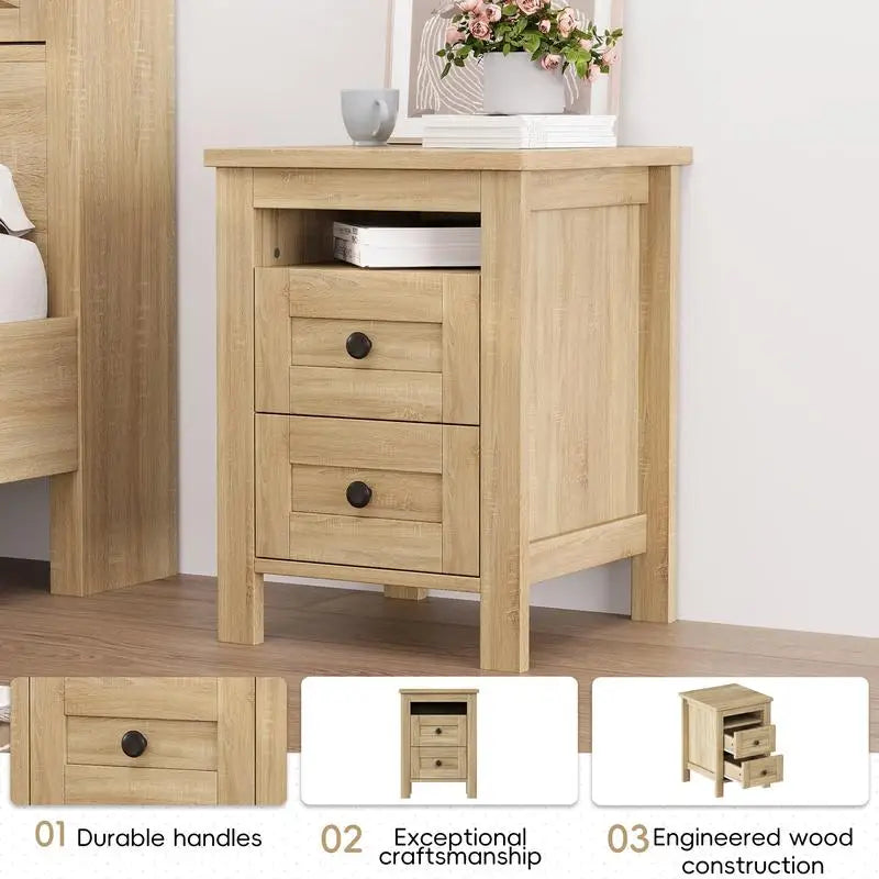 3-Piece Full Size Bedroom Set with Farmhouse Platform Bed, Double Sliding Door Storage Headboard with Charging Station,