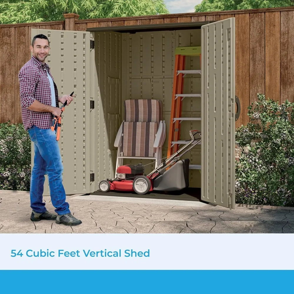 Outdoor Storage Shed/54 Cubic Feet Vertical Storage Shed with Durable Plastic Construction ,Multiple Wall Panels and Ample Space